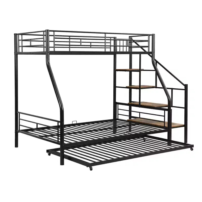 Lit superposé jumeau sur grand lit avec lit gigogne et escaliers, lit superposé robuste avec escalier de rangement pour chambre à coucher, dortoir