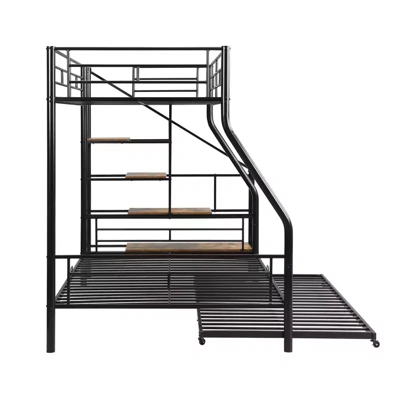 Lit superposé jumeau sur grand lit avec lit gigogne et escaliers, lit superposé robuste avec escalier de rangement pour chambre à coucher, dortoir