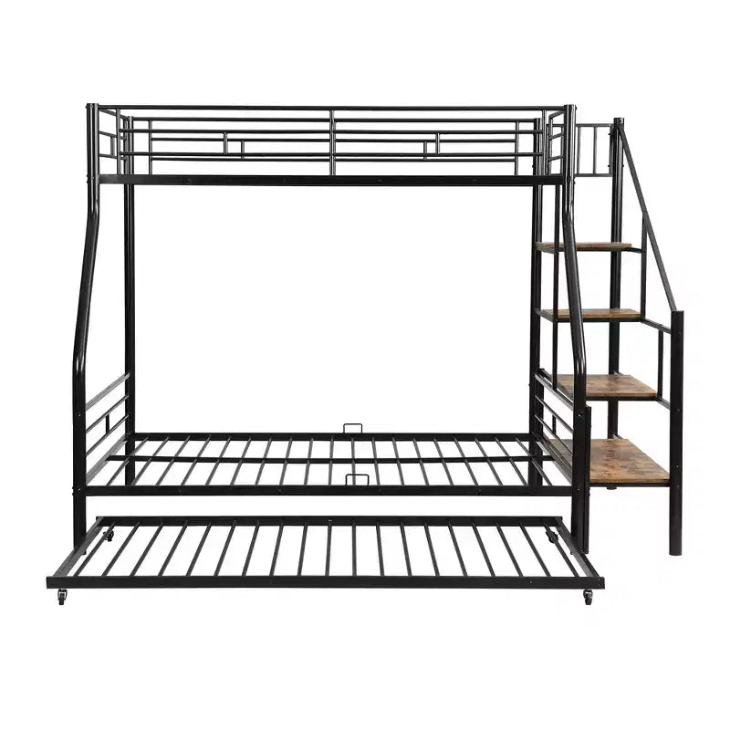 Lit superposé jumeau sur grand lit avec lit gigogne et escaliers, lit superposé robuste avec escalier de rangement pour chambre à coucher, dortoir