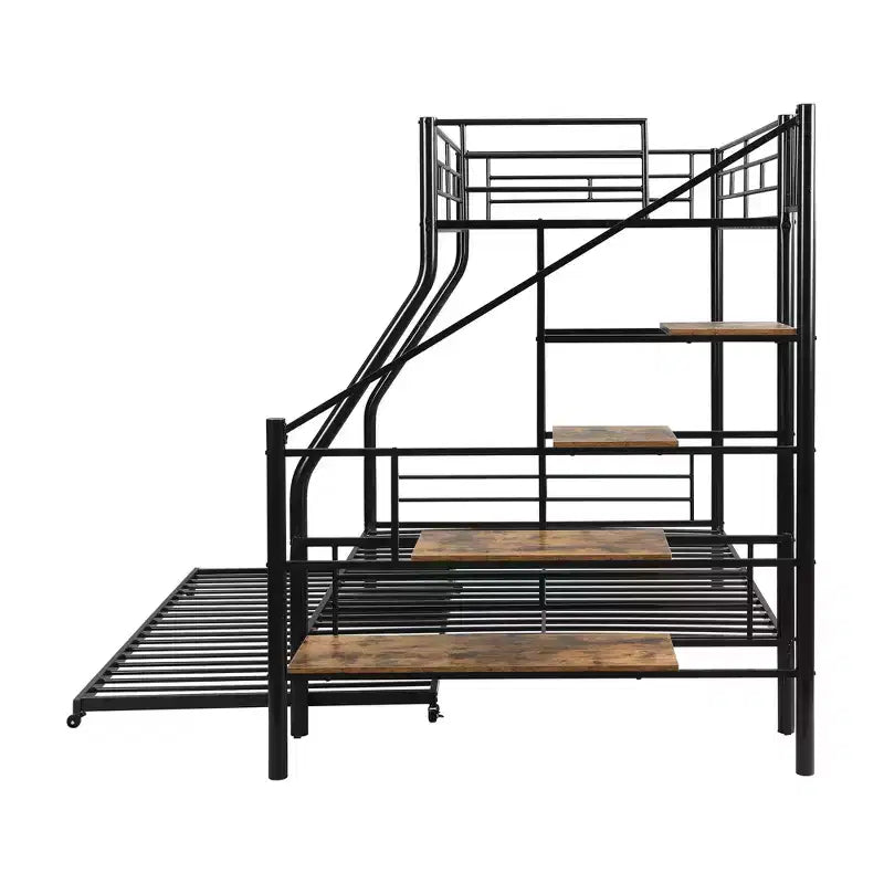 Lit superposé jumeau sur grand lit avec lit gigogne et escaliers, lit superposé robuste avec escalier de rangement pour chambre à coucher, dortoir