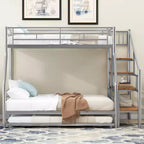 Lit superposé jumeau sur grand lit avec lit gigogne et escaliers, lit superposé robuste avec escalier de rangement pour chambre à coucher, dortoir