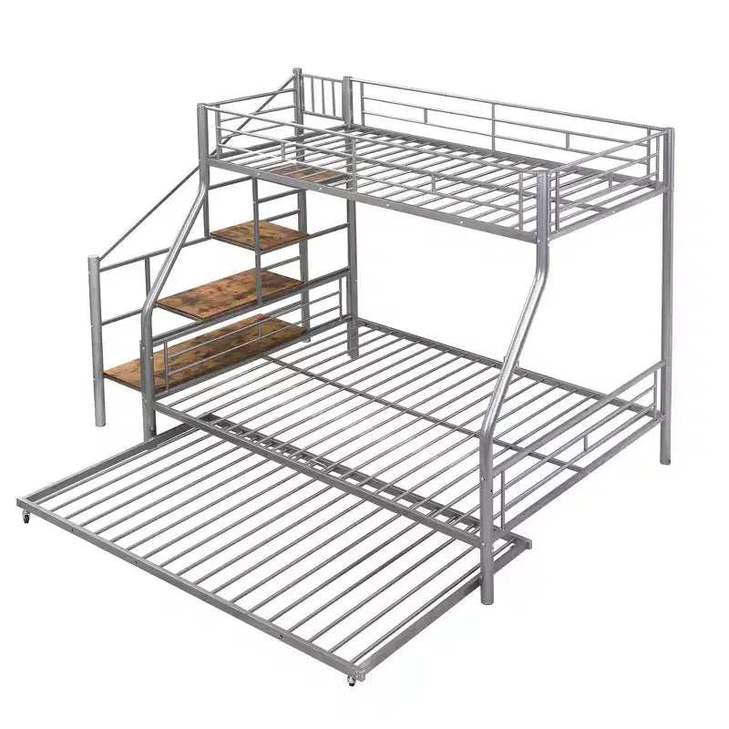 Lit superposé jumeau sur grand lit avec lit gigogne et escaliers, lit superposé robuste avec escalier de rangement pour chambre à coucher, dortoir