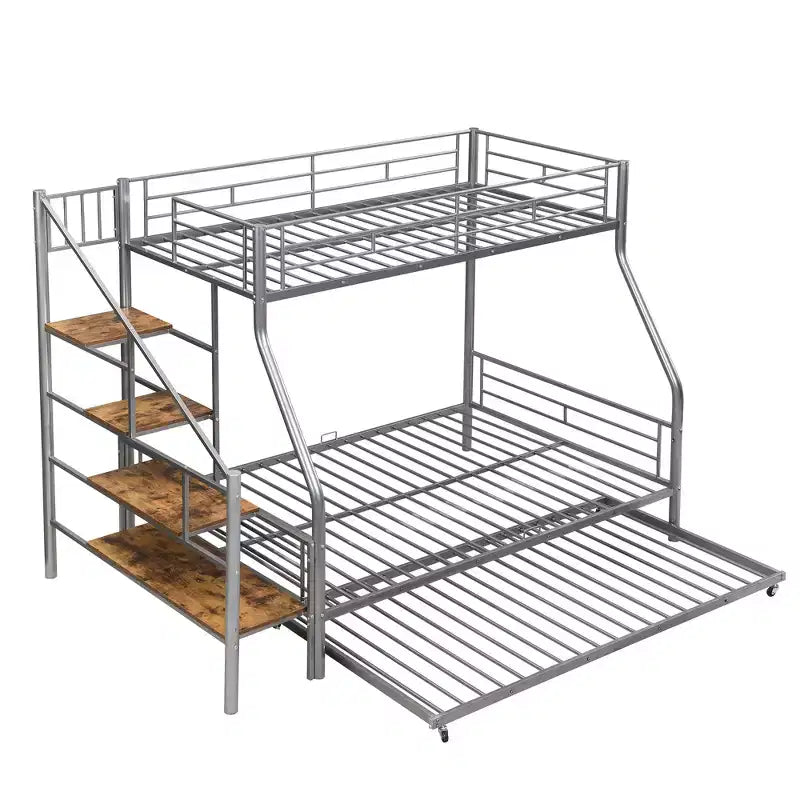 Lit superposé jumeau sur grand lit avec lit gigogne et escaliers, lit superposé robuste avec escalier de rangement pour chambre à coucher, dortoir