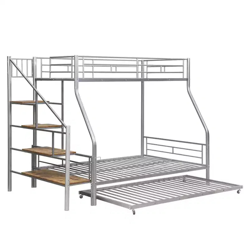 Lit superposé jumeau sur grand lit avec lit gigogne et escaliers, lit superposé robuste avec escalier de rangement pour chambre à coucher, dortoir