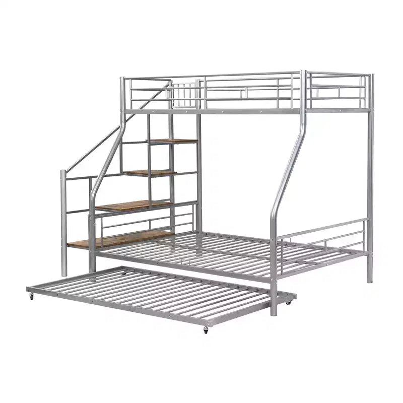 Lit superposé jumeau sur grand lit avec lit gigogne et escaliers, lit superposé robuste avec escalier de rangement pour chambre à coucher, dortoir