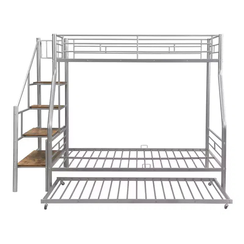 Lit superposé jumeau sur grand lit avec lit gigogne et escaliers, lit superposé robuste avec escalier de rangement pour chambre à coucher, dortoir