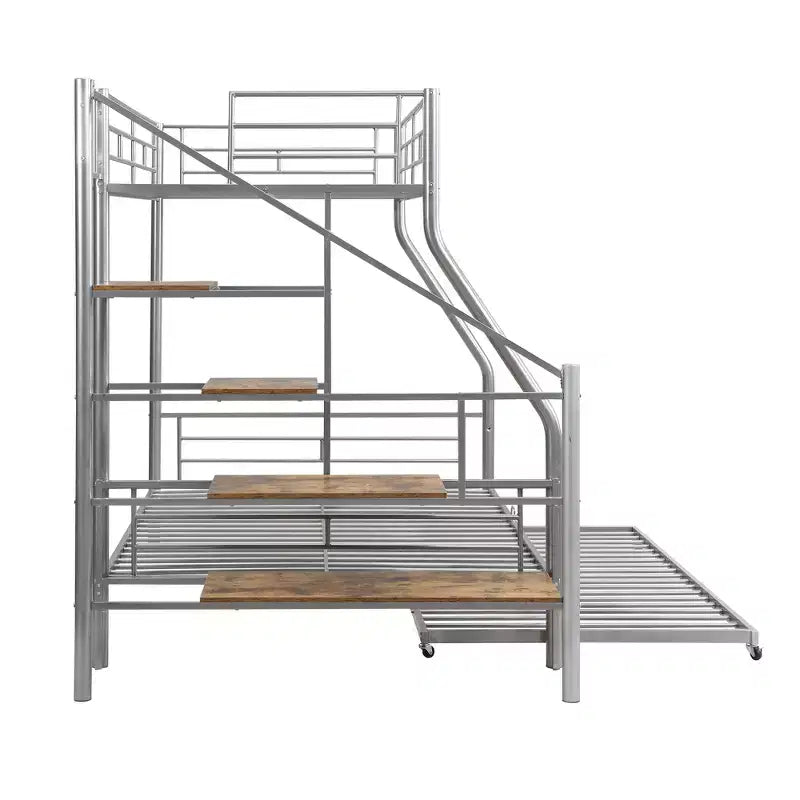 Lit superposé jumeau sur grand lit avec lit gigogne et escaliers, lit superposé robuste avec escalier de rangement pour chambre à coucher, dortoir