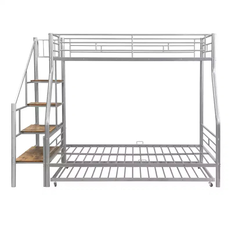 Lit superposé jumeau sur grand lit avec lit gigogne et escaliers, lit superposé robuste avec escalier de rangement pour chambre à coucher, dortoir