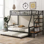 Lit superposé jumeau sur grand lit avec lit gigogne et escaliers, lit superposé robuste avec escalier de rangement pour chambre à coucher, dortoir