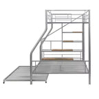 Lit superposé jumeau sur grand lit avec lit gigogne et escaliers, lit superposé robuste avec escalier de rangement pour chambre à coucher, dortoir