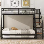 Lit superposé jumeau sur grand lit avec lit gigogne et escaliers, lit superposé robuste avec escalier de rangement pour chambre à coucher, dortoir