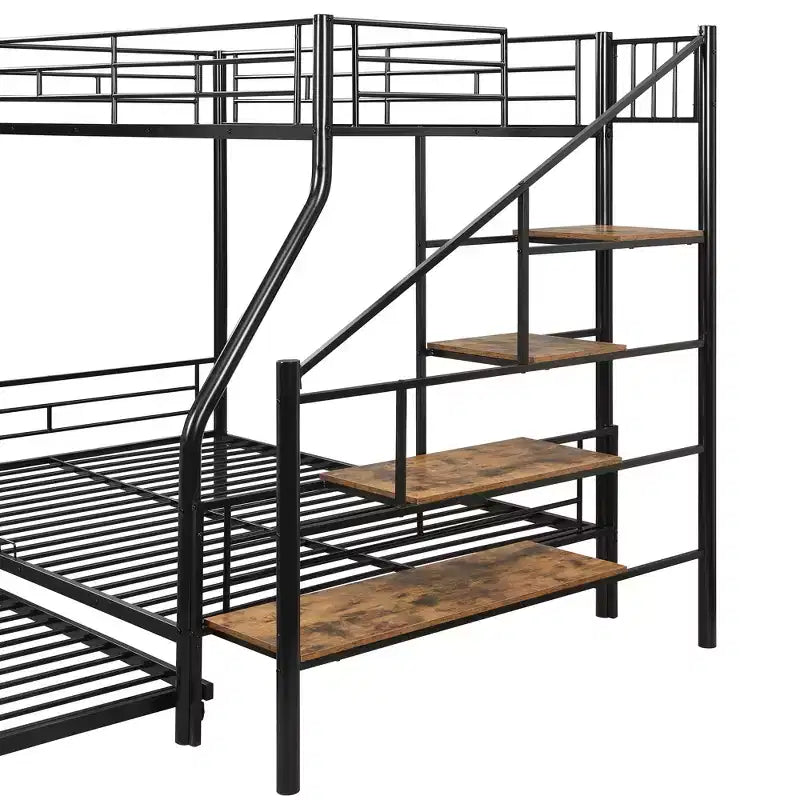 Lit superposé jumeau sur grand lit avec lit gigogne et escaliers, lit superposé robuste avec escalier de rangement pour chambre à coucher, dortoir