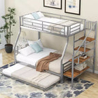 Lit superposé jumeau sur grand lit avec lit gigogne et escaliers, lit superposé robuste avec escalier de rangement pour chambre à coucher, dortoir