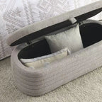 GustoWave Upholstered Modern Storage Ottoman Bench, Footrest Padded Seat with Safety Hinge, Linen Fabric, 18.5''D x 45.5''W, Grey