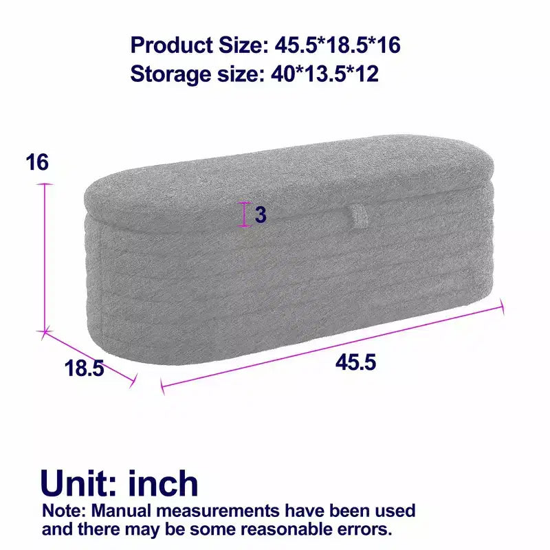 Banc de rangement ottoman rembourré moderne GustoWave, repose-pieds rembourré avec charnière de sécurité, tissu lin, 47 cm P x 115,5 cm L, gris