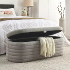 Banc de rangement ottoman rembourré moderne GustoWave, repose-pieds rembourré avec charnière de sécurité, tissu lin, 47 cm P x 115,5 cm L, gris