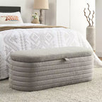 Banc de rangement ottoman rembourré moderne GustoWave, repose-pieds rembourré avec charnière de sécurité, tissu lin, 47 cm P x 115,5 cm L, gris