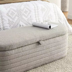 Banc de rangement ottoman rembourré moderne GustoWave, repose-pieds rembourré avec charnière de sécurité, tissu lin, 47 cm P x 115,5 cm L, gris
