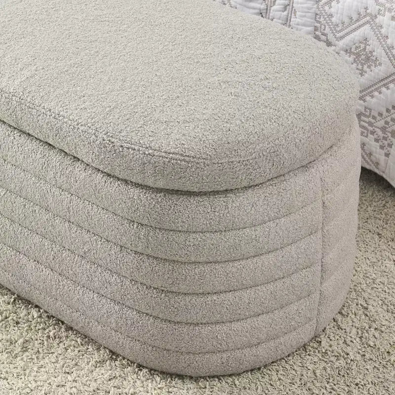 Banc de rangement ottoman rembourré moderne GustoWave, repose-pieds rembourré avec charnière de sécurité, tissu lin, 47 cm P x 115,5 cm L, gris
