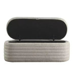 Banc de rangement ottoman rembourré moderne GustoWave, repose-pieds rembourré avec charnière de sécurité, tissu lin, 47 cm P x 115,5 cm L, gris