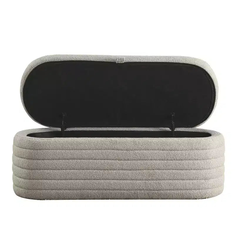 Banc de rangement ottoman rembourré moderne GustoWave, repose-pieds rembourré avec charnière de sécurité, tissu lin, 47 cm P x 115,5 cm L, gris