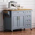52'' Farmhouse Kitchen Island with Drop Leaf, Rolling Storage Cart with 2 Cabinets, 5 Drawers, Spice & Towel Racks, Adjustable Shelves