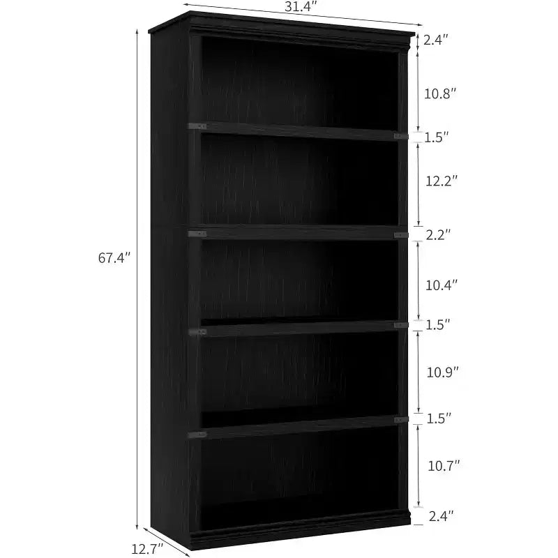67.4 Étagère bibliothèque 5 niveaux Farmhouse - Grande étagère de rangement en bois pour salon et bureau à domicile