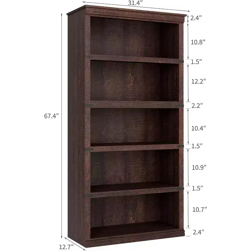 67.4 Étagère bibliothèque 5 niveaux Farmhouse - Grande étagère de rangement en bois pour salon et bureau à domicile