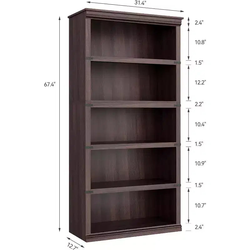 67.4 Étagère bibliothèque 5 niveaux Farmhouse - Grande étagère de rangement en bois pour salon et bureau à domicile