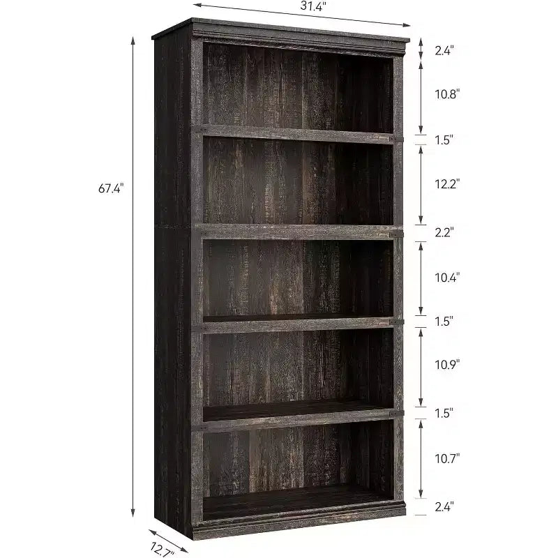 67.4 Étagère bibliothèque 5 niveaux Farmhouse - Grande étagère de rangement en bois pour salon et bureau à domicile