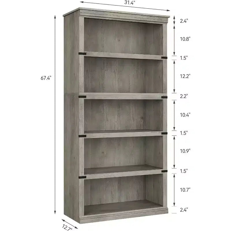 67.4 Étagère bibliothèque 5 niveaux Farmhouse - Grande étagère de rangement en bois pour salon et bureau à domicile
