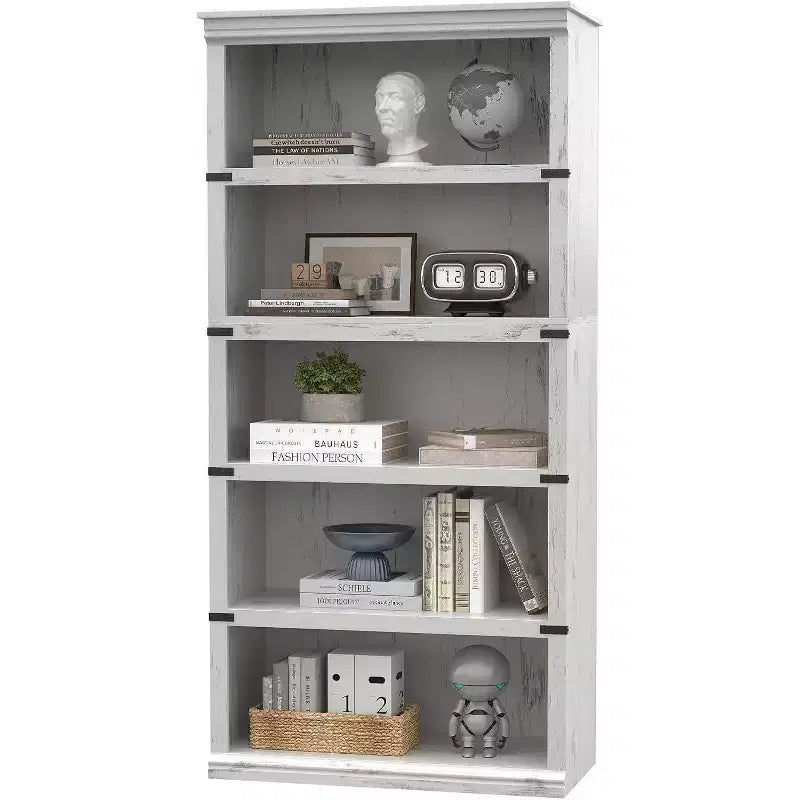 67.4 Étagère bibliothèque 5 niveaux Farmhouse - Grande étagère de rangement en bois pour salon et bureau à domicile