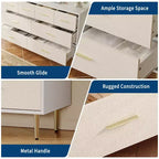 Commode haute et étroite en bois blanc à 5 tiroirs avec poignées et pieds en métal doré pour chambre, salon, entrée