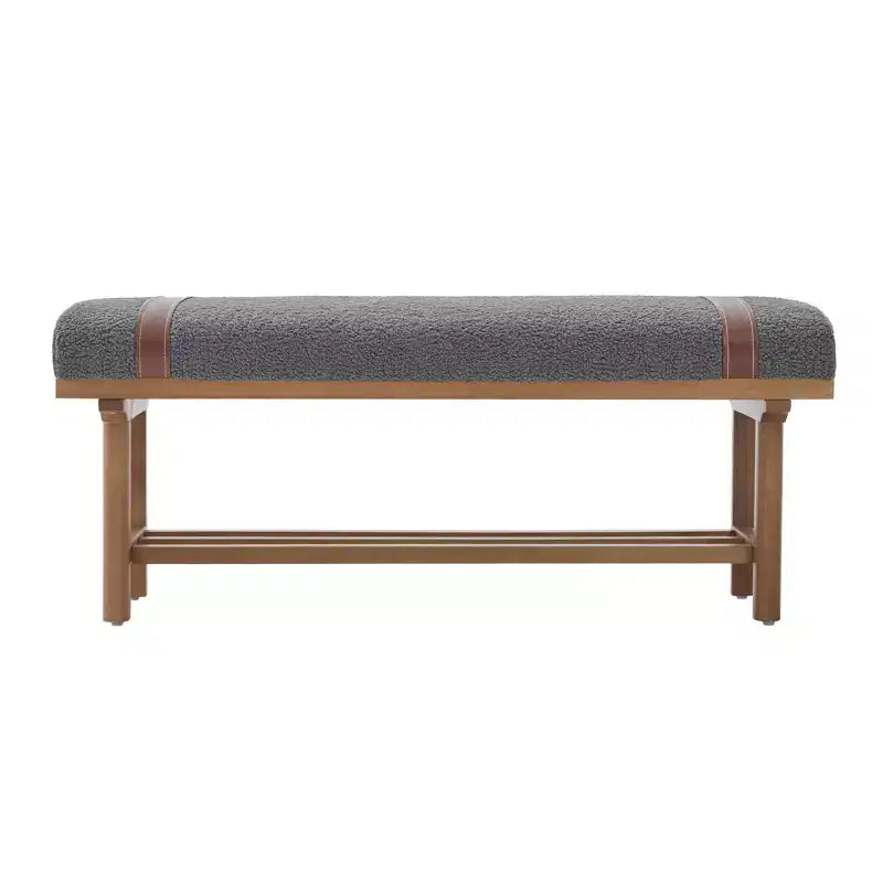 Banc rembourré en polaire Bekrvio 44 pouces – Cadre en bois massif, banc moderne du milieu du siècle avec sangles en PU pour salon, chambre à coucher
