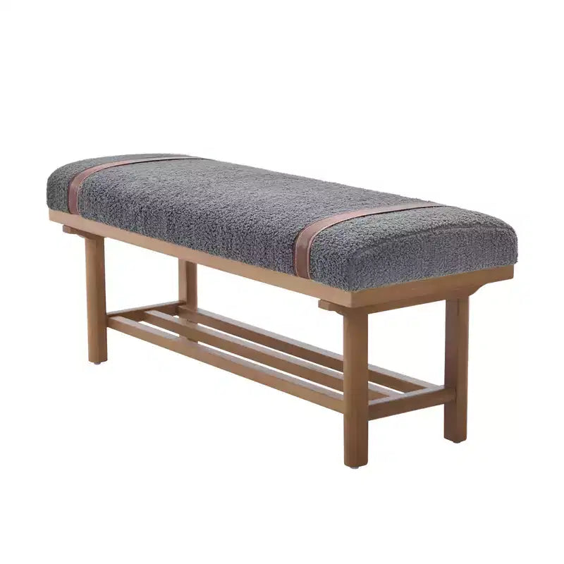 Banc rembourré en polaire Bekrvio 44 pouces – Cadre en bois massif, banc moderne du milieu du siècle avec sangles en PU pour salon, chambre à coucher
