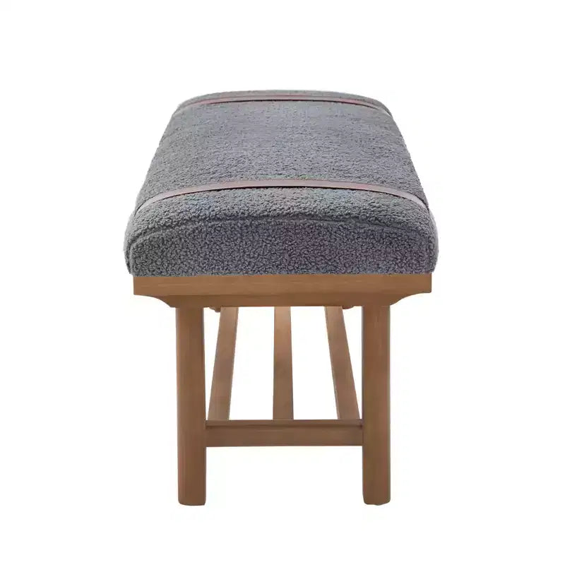 Banc rembourré en polaire Bekrvio 44 pouces – Cadre en bois massif, banc moderne du milieu du siècle avec sangles en PU pour salon, chambre à coucher