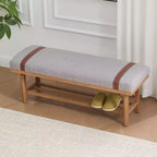 Banc rembourré en polaire Bekrvio 44 pouces – Cadre en bois massif, banc moderne du milieu du siècle avec sangles en PU pour salon, chambre à coucher