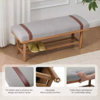 Banc rembourré en polaire Bekrvio 44 pouces – Cadre en bois massif, banc moderne du milieu du siècle avec sangles en PU pour salon, chambre à coucher