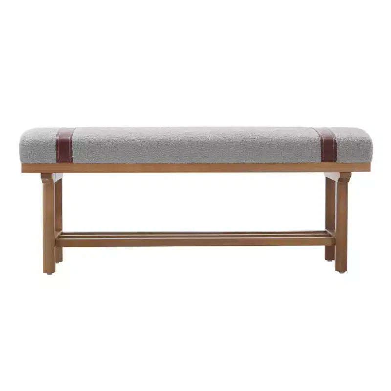 Banc rembourré en polaire Bekrvio 44 pouces – Cadre en bois massif, banc moderne du milieu du siècle avec sangles en PU pour salon, chambre à coucher