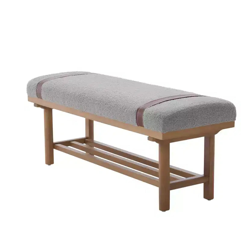 Banc rembourré en polaire Bekrvio 44 pouces – Cadre en bois massif, banc moderne du milieu du siècle avec sangles en PU pour salon, chambre à coucher