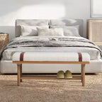 Banc rembourré en polaire Bekrvio 44 pouces – Cadre en bois massif, banc moderne du milieu du siècle avec sangles en PU pour salon, chambre à coucher