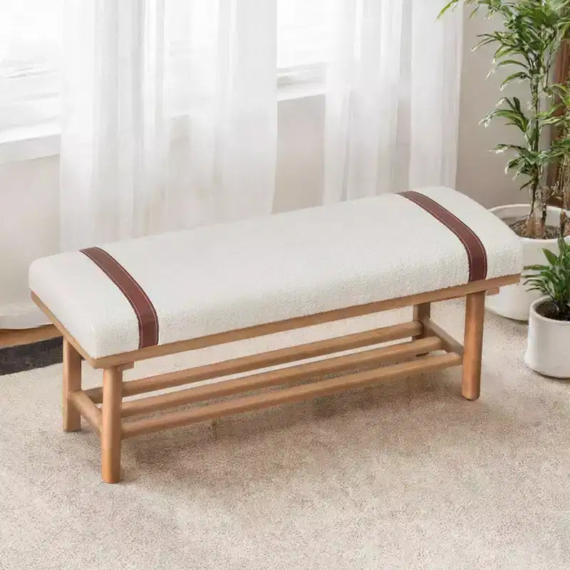 Banc rembourré en polaire Bekrvio 44 pouces – Cadre en bois massif, banc moderne du milieu du siècle avec sangles en PU pour salon, chambre à coucher