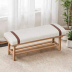 Banc rembourré en polaire Bekrvio 44 pouces – Cadre en bois massif, banc moderne du milieu du siècle avec sangles en PU pour salon, chambre à coucher