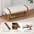 Banc rembourré en polaire Bekrvio 44 pouces – Cadre en bois massif, banc moderne du milieu du siècle avec sangles en PU pour salon, chambre à coucher
