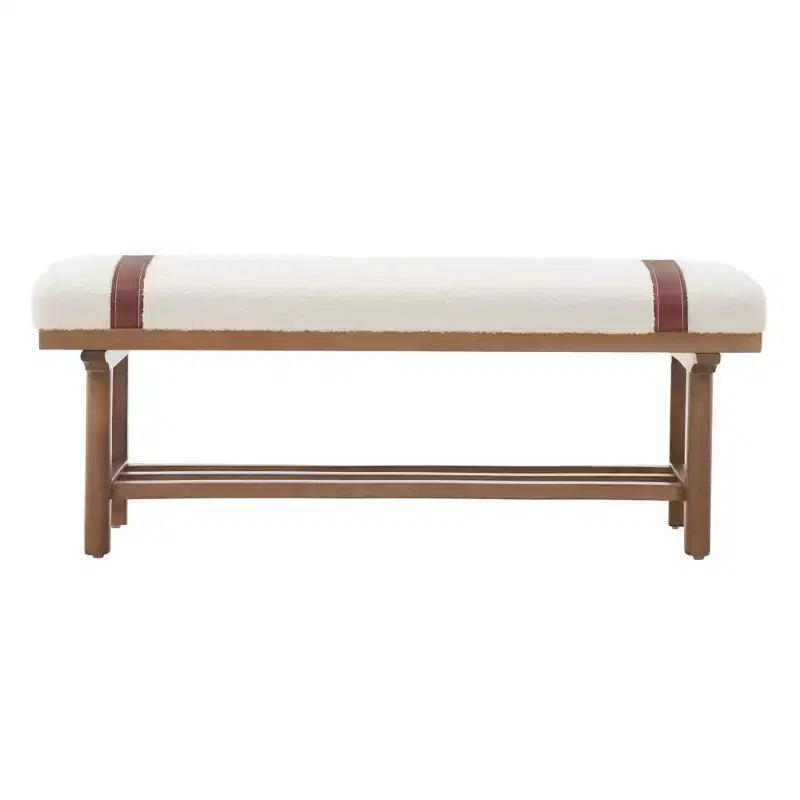 Banc rembourré en polaire Bekrvio 44 pouces – Cadre en bois massif, banc moderne du milieu du siècle avec sangles en PU pour salon, chambre à coucher