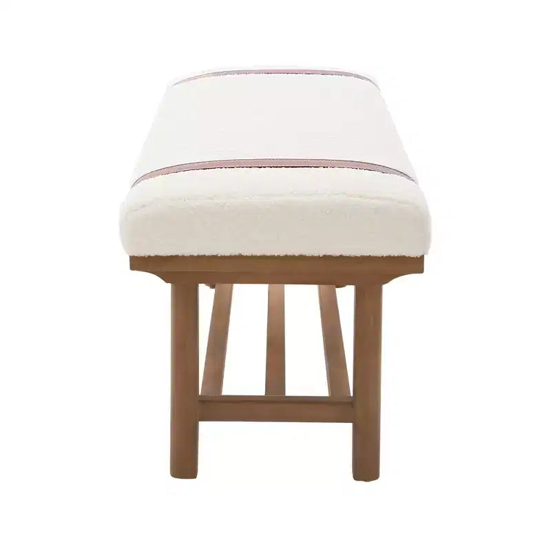 Banc rembourré en polaire Bekrvio 44 pouces – Cadre en bois massif, banc moderne du milieu du siècle avec sangles en PU pour salon, chambre à coucher