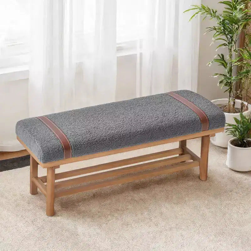 Banc rembourré en polaire Bekrvio 44 pouces – Cadre en bois massif, banc moderne du milieu du siècle avec sangles en PU pour salon, chambre à coucher