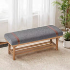 Banc rembourré en polaire Bekrvio 44 pouces – Cadre en bois massif, banc moderne du milieu du siècle avec sangles en PU pour salon, chambre à coucher