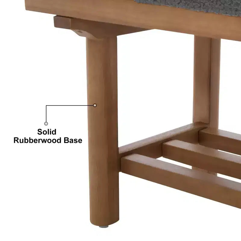 Banc rembourré en polaire Bekrvio 44 pouces – Cadre en bois massif, banc moderne du milieu du siècle avec sangles en PU pour salon, chambre à coucher