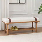 Banc rembourré en polaire Bekrvio 44 pouces – Cadre en bois massif, banc moderne du milieu du siècle avec sangles en PU pour salon, chambre à coucher